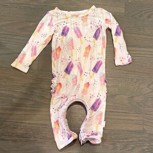 Doodalou Bamboo Romper with pacifier clip & inseam zipper